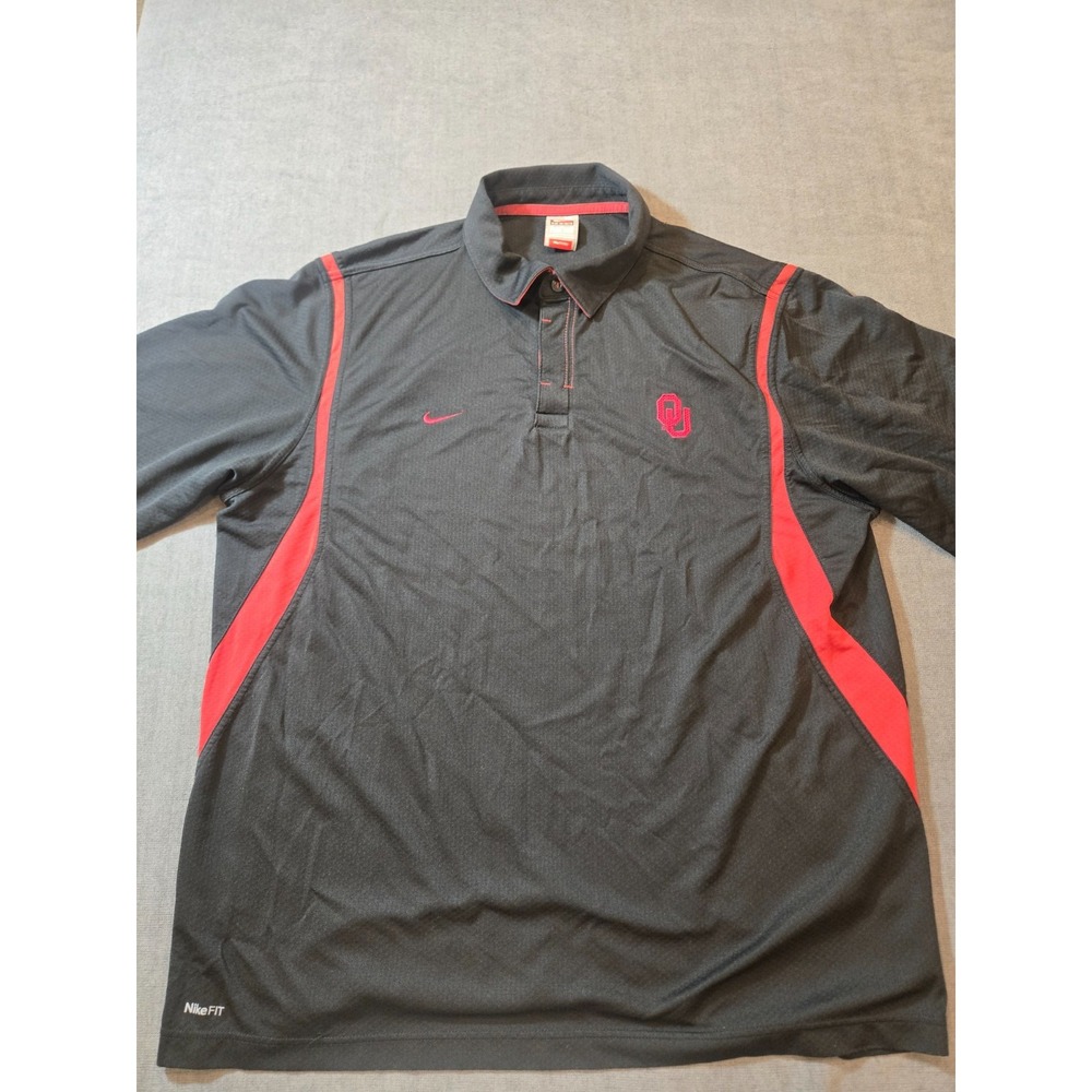 Nike Oklahoma Sooners OU Polo Shirt Mens XL Black Red NikeFIT Dry NCAA Golf Team